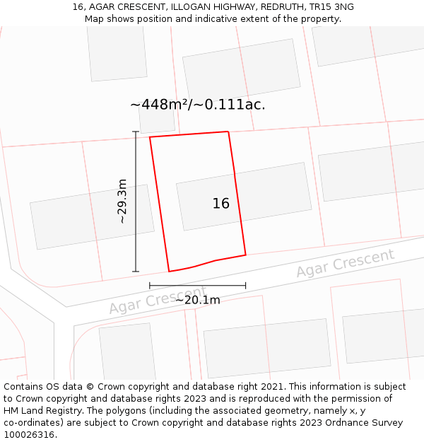 16, AGAR CRESCENT, ILLOGAN HIGHWAY, REDRUTH, TR15 3NG: Plot and title map