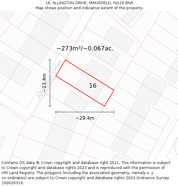 16, ALLINGTON DRIVE, MANSFIELD, NG19 6NA: Plot and title map