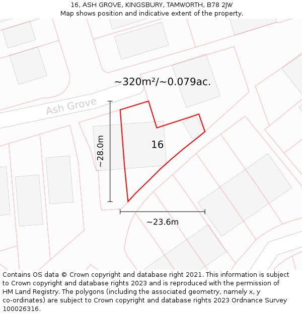 16, ASH GROVE, KINGSBURY, TAMWORTH, B78 2JW: Plot and title map