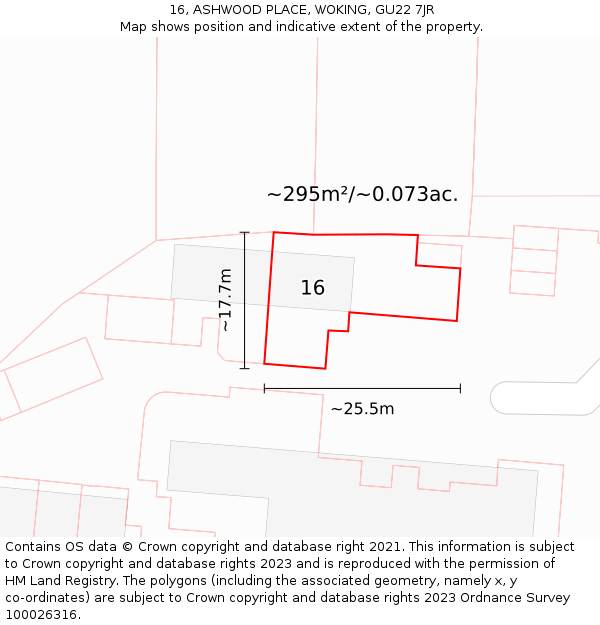 16, ASHWOOD PLACE, WOKING, GU22 7JR: Plot and title map