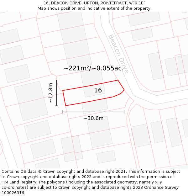 16, BEACON DRIVE, UPTON, PONTEFRACT, WF9 1EF: Plot and title map