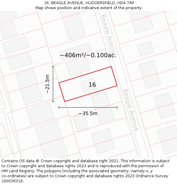 16, BEAGLE AVENUE, HUDDERSFIELD, HD4 7AP: Plot and title map