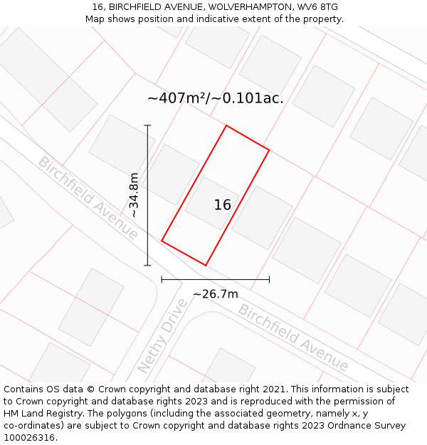 16, BIRCHFIELD AVENUE, WOLVERHAMPTON, WV6 8TG: Plot and title map