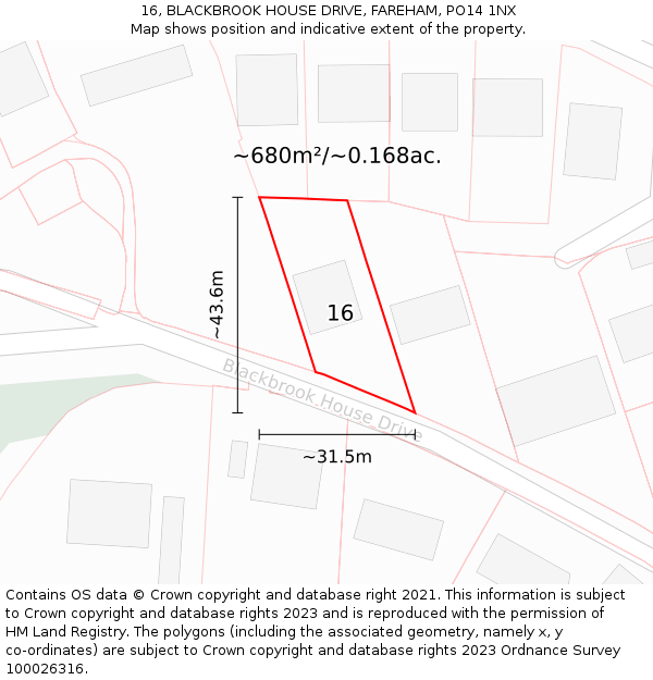 16, BLACKBROOK HOUSE DRIVE, FAREHAM, PO14 1NX: Plot and title map