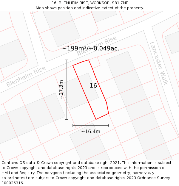 16, BLENHEIM RISE, WORKSOP, S81 7NE: Plot and title map