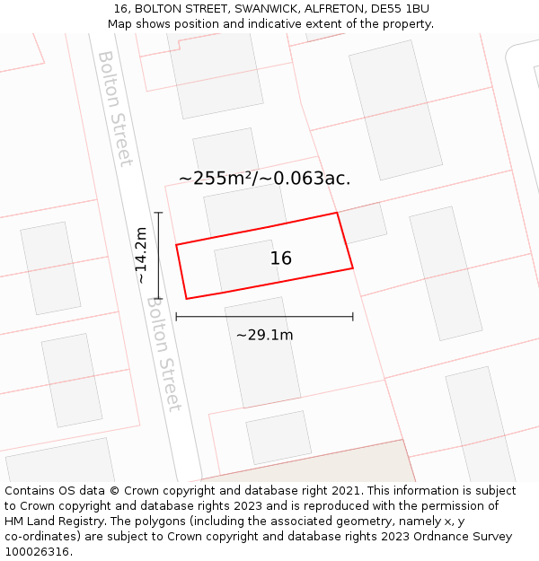 16, BOLTON STREET, SWANWICK, ALFRETON, DE55 1BU: Plot and title map