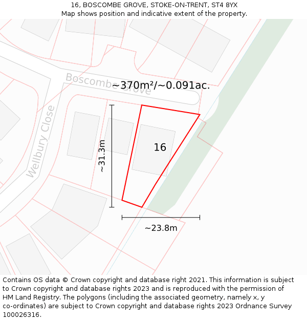 16, BOSCOMBE GROVE, STOKE-ON-TRENT, ST4 8YX: Plot and title map