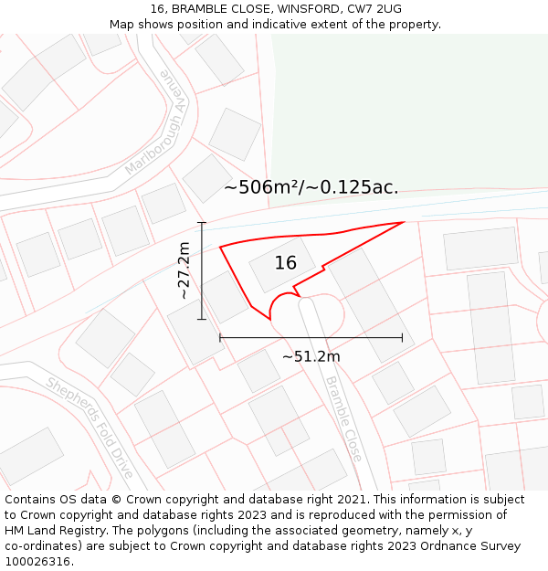 16, BRAMBLE CLOSE, WINSFORD, CW7 2UG: Plot and title map