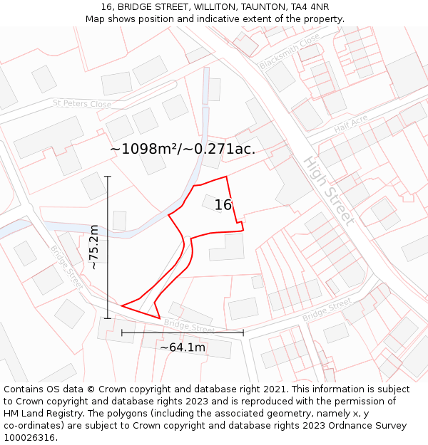 16, BRIDGE STREET, WILLITON, TAUNTON, TA4 4NR: Plot and title map