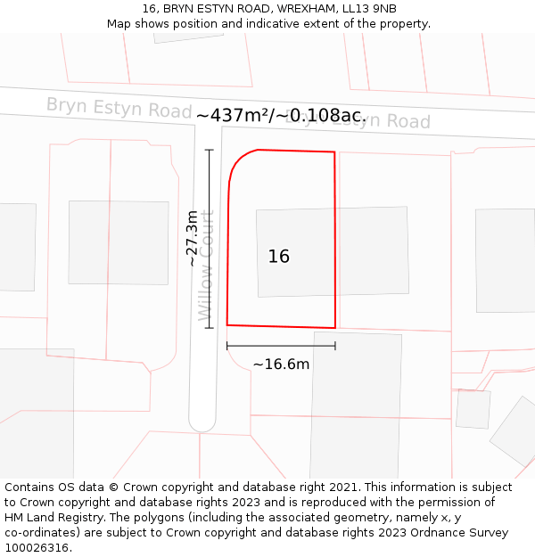 16, BRYN ESTYN ROAD, WREXHAM, LL13 9NB: Plot and title map