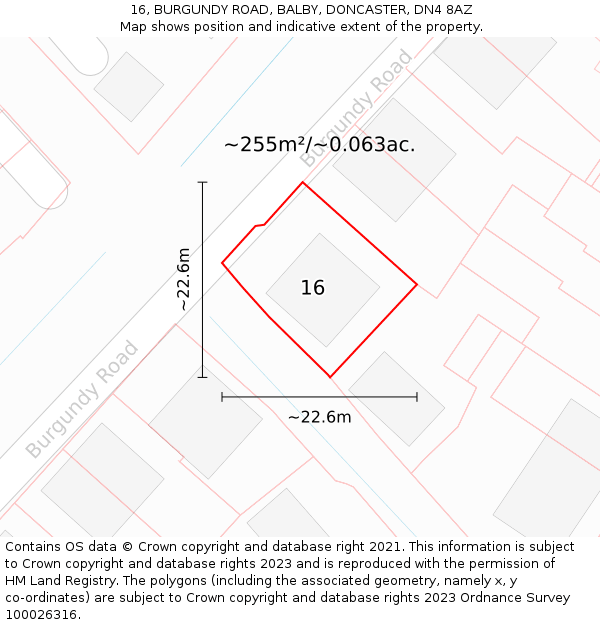 16, BURGUNDY ROAD, BALBY, DONCASTER, DN4 8AZ: Plot and title map