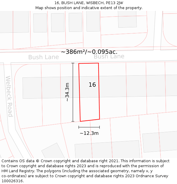 16, BUSH LANE, WISBECH, PE13 2JW: Plot and title map