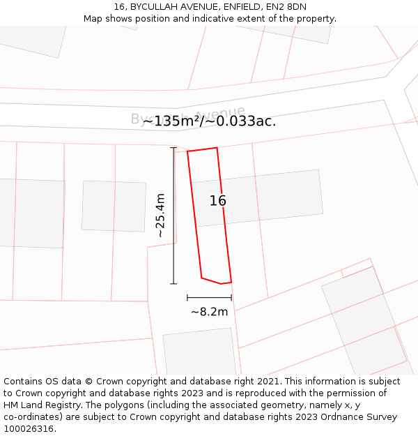 16, BYCULLAH AVENUE, ENFIELD, EN2 8DN: Plot and title map