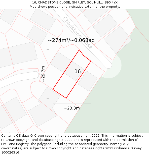 16, CHADSTONE CLOSE, SHIRLEY, SOLIHULL, B90 4YX: Plot and title map