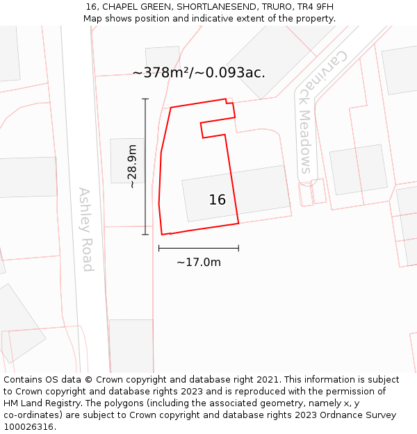 16, CHAPEL GREEN, SHORTLANESEND, TRURO, TR4 9FH: Plot and title map