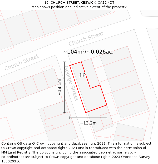 16, CHURCH STREET, KESWICK, CA12 4DT: Plot and title map
