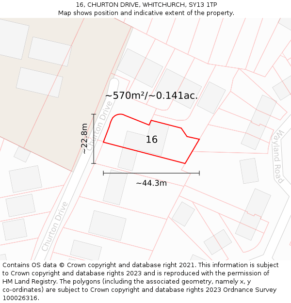 16, CHURTON DRIVE, WHITCHURCH, SY13 1TP: Plot and title map