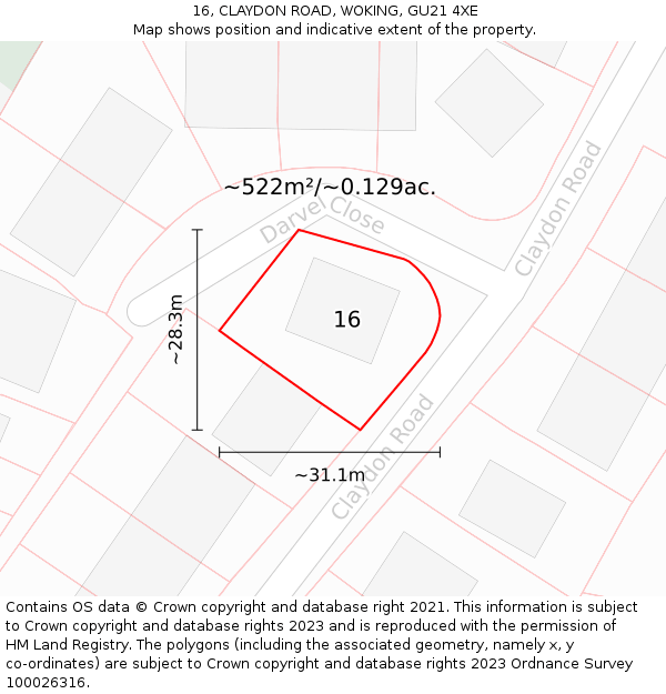 16, CLAYDON ROAD, WOKING, GU21 4XE: Plot and title map