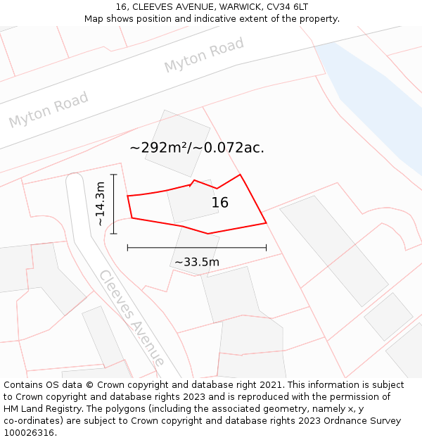 16, CLEEVES AVENUE, WARWICK, CV34 6LT: Plot and title map