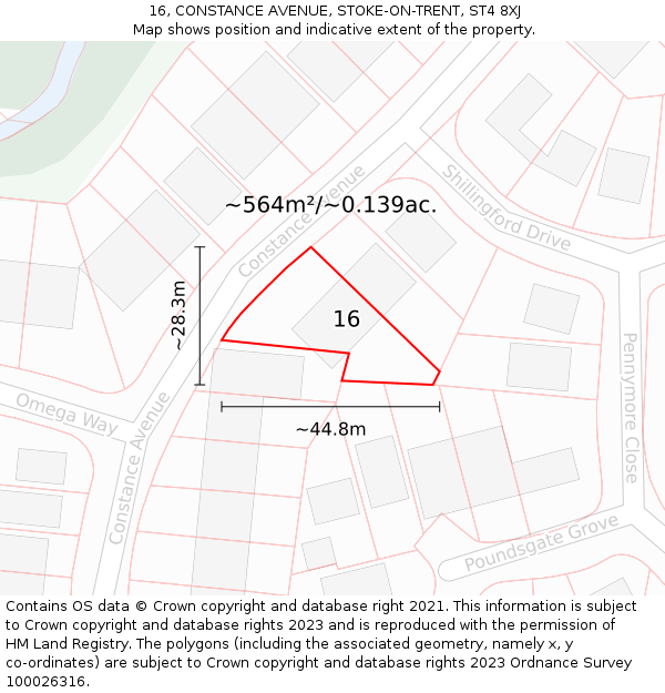 16, CONSTANCE AVENUE, STOKE-ON-TRENT, ST4 8XJ: Plot and title map