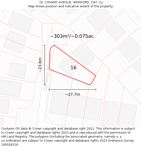 16, CONWAY AVENUE, WINSFORD, CW7 1LJ: Plot and title map