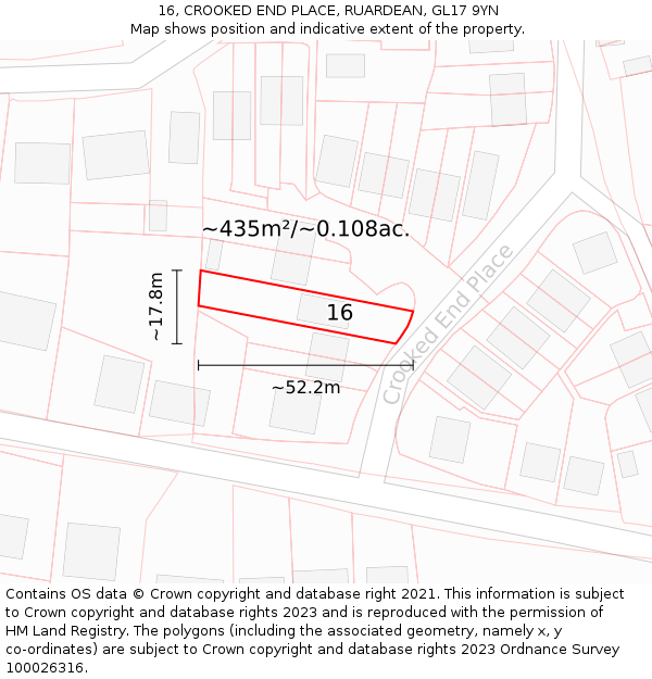 16, CROOKED END PLACE, RUARDEAN, GL17 9YN: Plot and title map