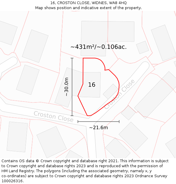 16, CROSTON CLOSE, WIDNES, WA8 4HQ: Plot and title map