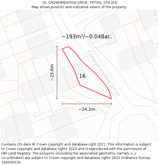 16, CROWNMEADOW DRIVE, TIPTON, DY4 0LE: Plot and title map