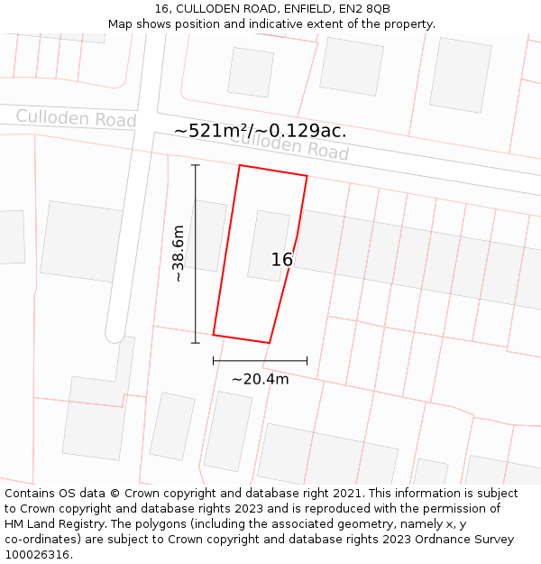 16, CULLODEN ROAD, ENFIELD, EN2 8QB: Plot and title map