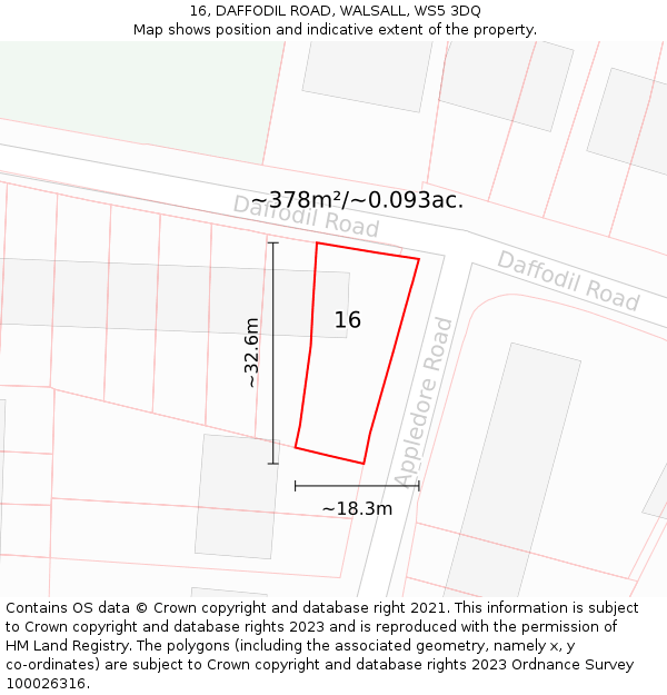 16, DAFFODIL ROAD, WALSALL, WS5 3DQ: Plot and title map