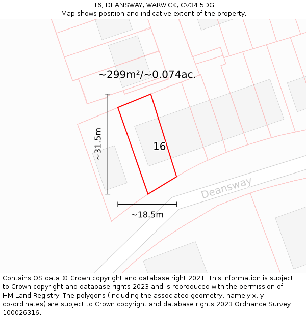 16, DEANSWAY, WARWICK, CV34 5DG: Plot and title map