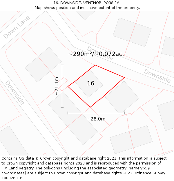 16, DOWNSIDE, VENTNOR, PO38 1AL: Plot and title map