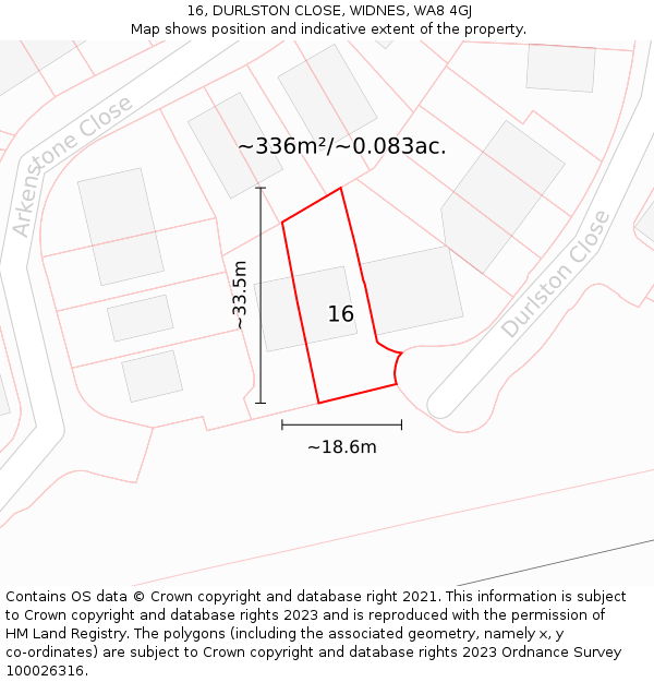 16, DURLSTON CLOSE, WIDNES, WA8 4GJ: Plot and title map