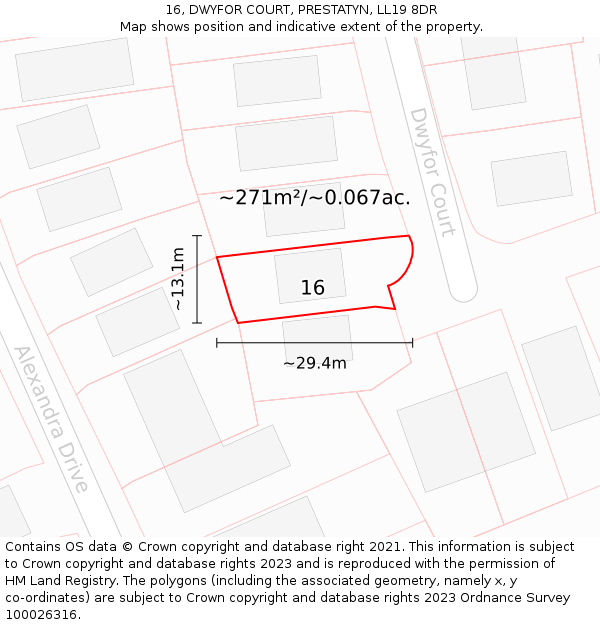 16, DWYFOR COURT, PRESTATYN, LL19 8DR: Plot and title map