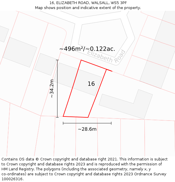 16, ELIZABETH ROAD, WALSALL, WS5 3PF: Plot and title map