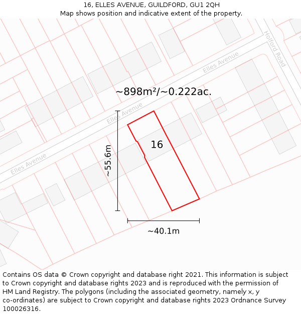 16, ELLES AVENUE, GUILDFORD, GU1 2QH: Plot and title map