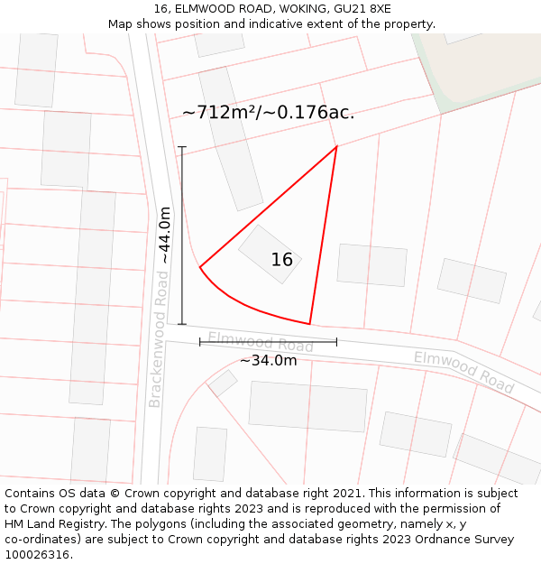 16, ELMWOOD ROAD, WOKING, GU21 8XE: Plot and title map