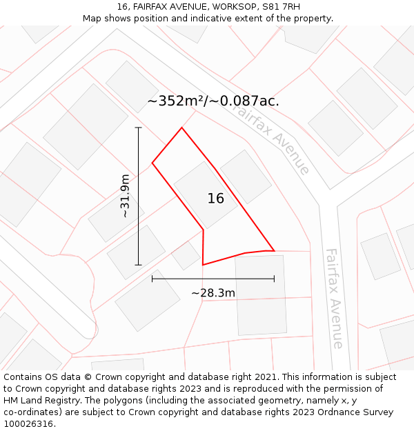 16, FAIRFAX AVENUE, WORKSOP, S81 7RH: Plot and title map