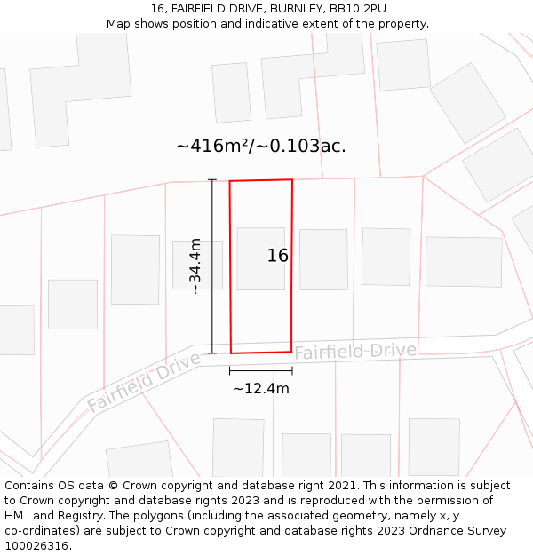 16, FAIRFIELD DRIVE, BURNLEY, BB10 2PU: Plot and title map