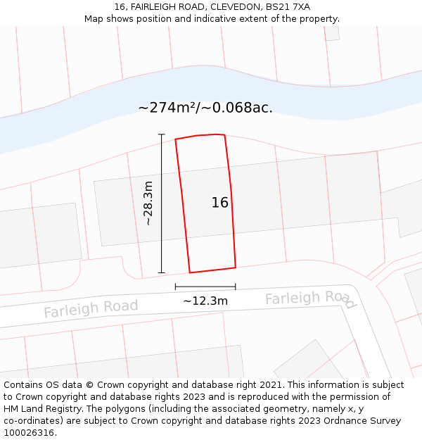 16, FAIRLEIGH ROAD, CLEVEDON, BS21 7XA: Plot and title map