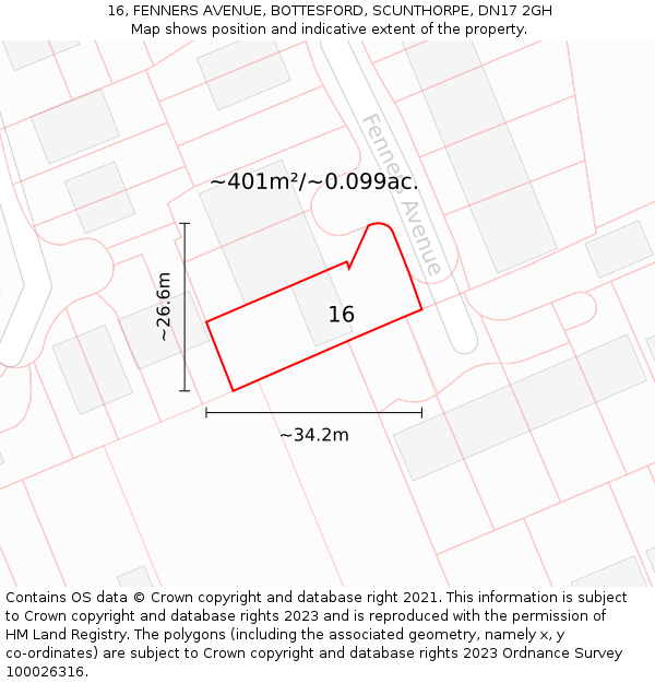 16, FENNERS AVENUE, BOTTESFORD, SCUNTHORPE, DN17 2GH: Plot and title map