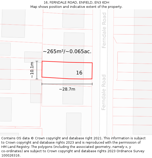 16, FERNDALE ROAD, ENFIELD, EN3 6DH: Plot and title map