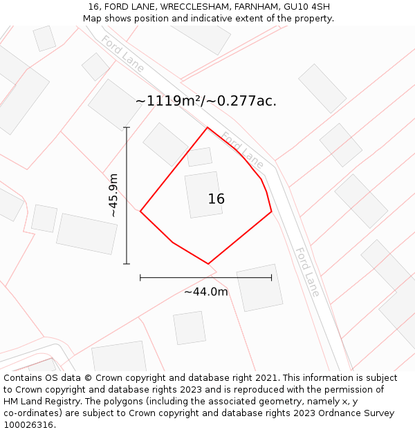 16, FORD LANE, WRECCLESHAM, FARNHAM, GU10 4SH: Plot and title map