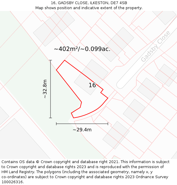 16, GADSBY CLOSE, ILKESTON, DE7 4SB: Plot and title map