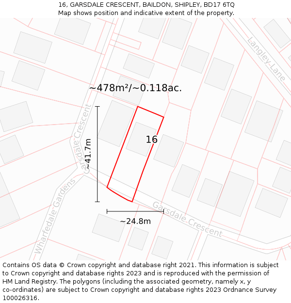 16, GARSDALE CRESCENT, BAILDON, SHIPLEY, BD17 6TQ: Plot and title map