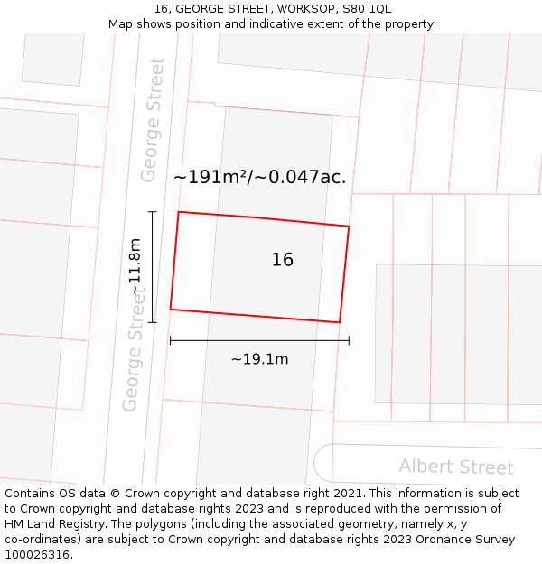 16, GEORGE STREET, WORKSOP, S80 1QL: Plot and title map