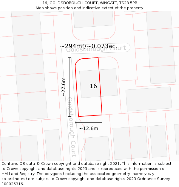 16, GOLDSBOROUGH COURT, WINGATE, TS28 5PR: Plot and title map