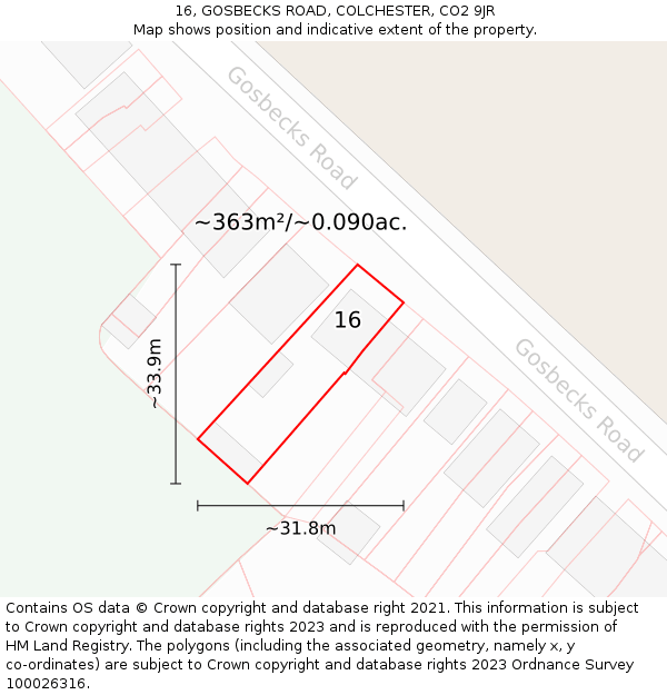 16, GOSBECKS ROAD, COLCHESTER, CO2 9JR: Plot and title map