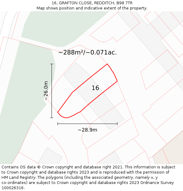 16, GRAFTON CLOSE, REDDITCH, B98 7TR: Plot and title map