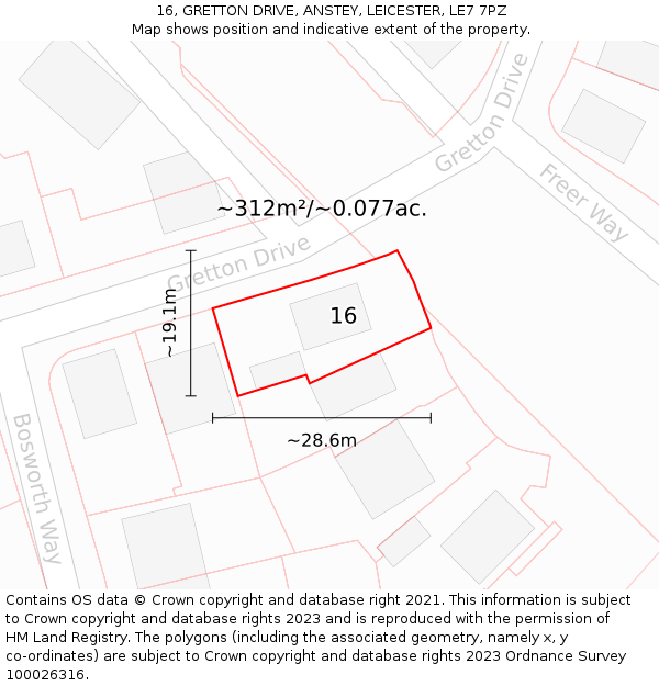 16, GRETTON DRIVE, ANSTEY, LEICESTER, LE7 7PZ: Plot and title map